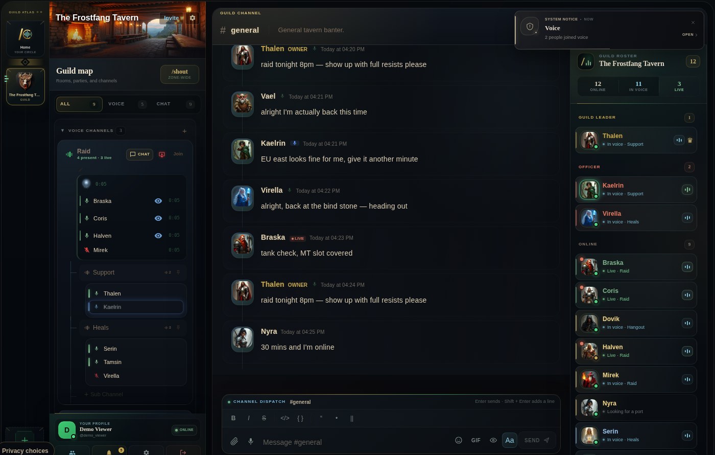 Shout guild community interface